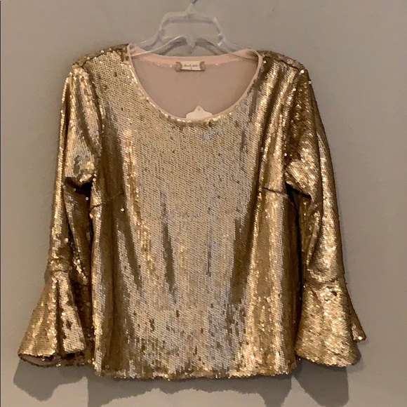 NWT Altar’d State Gold Sequin Blouse - Picture 2 of 8